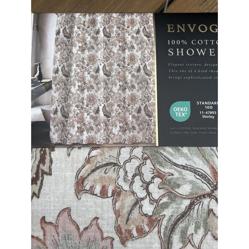 ENVOGUE HOME SHOWER CURTAIN FLORAL 100% COTTON Gauze Fall Green Rusty Brown New